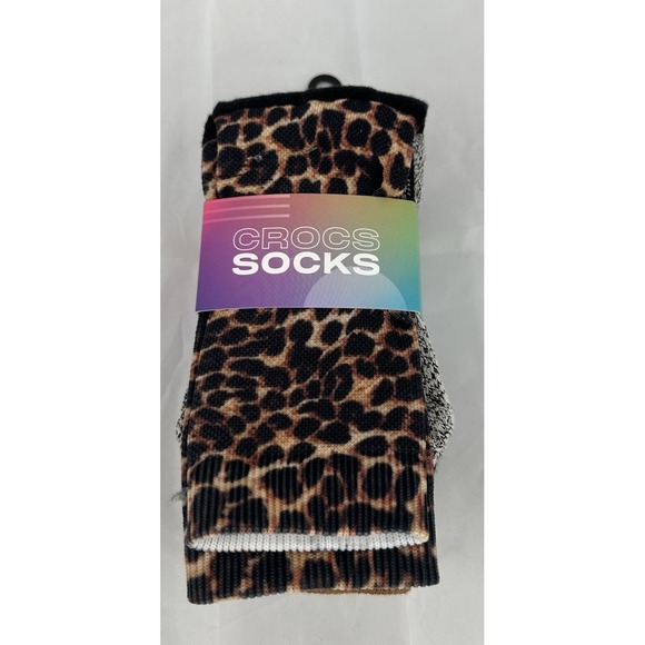 Crocs Crew Adult Socks 3 pair Animal Print Black White Brown Unisex Size M New - Picture 1 of 7